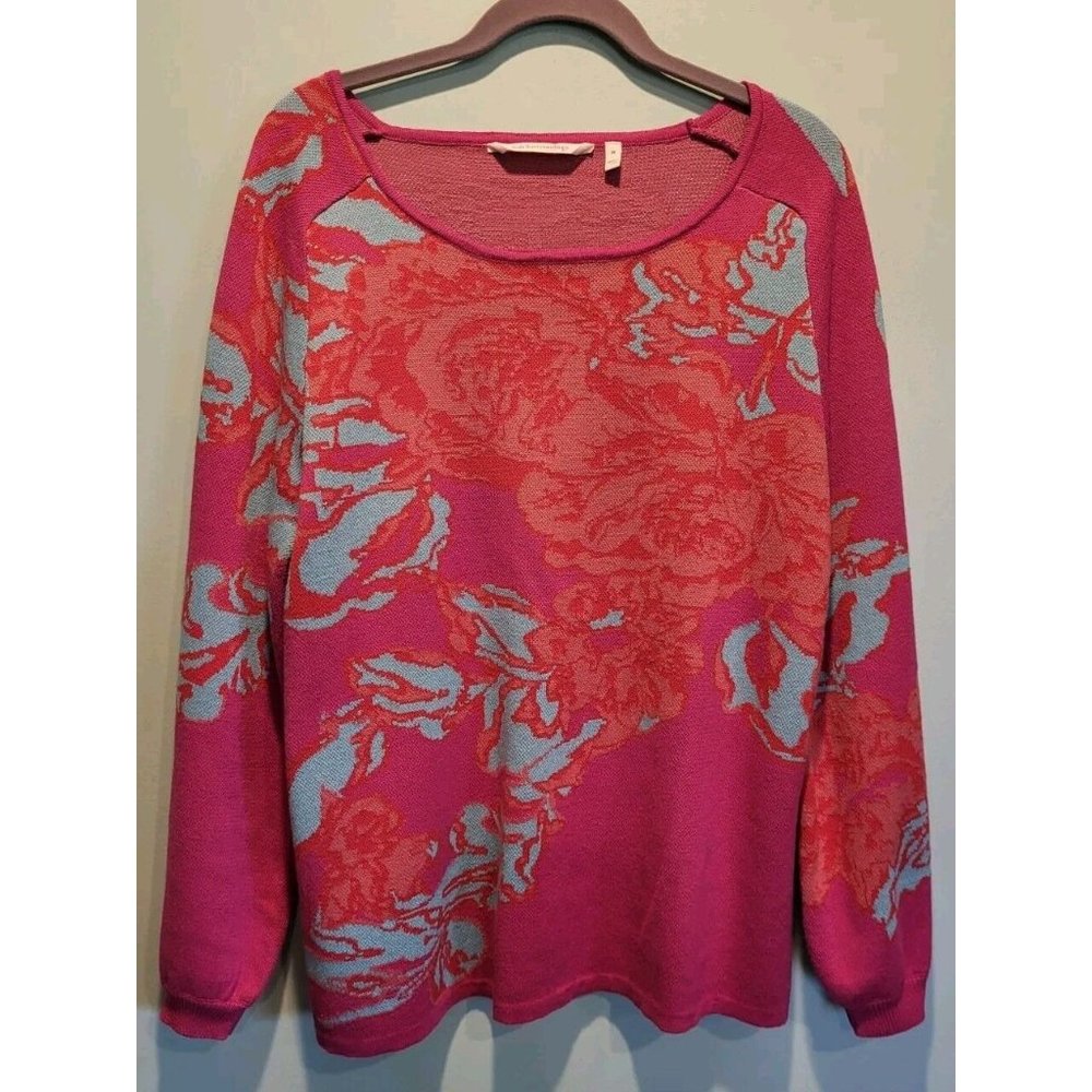 Soft Surroundings Long Sleeve Lightweight Vibrant Pink Floral Sweater Sz M